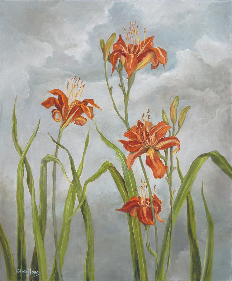 Daylilies Painting by Shari Jones