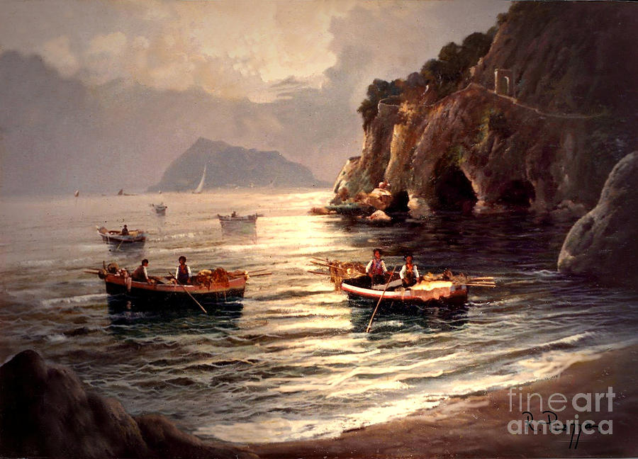 Day's end and work begins in the Gulf of NAples by Rosario Piazza Day's end and work begins in the Gulf of NAples by Rosario Piazza