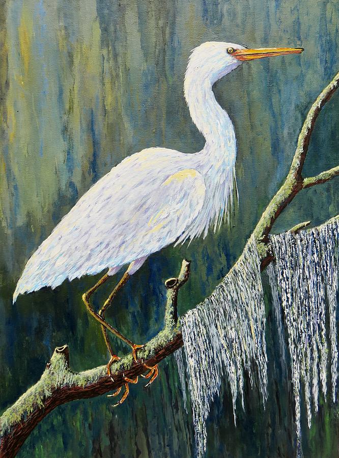 Egret Painting - Days End by Suzanne Theis