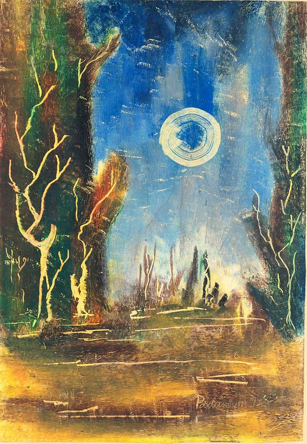 Daytime moon Painting by Padamvir Singh