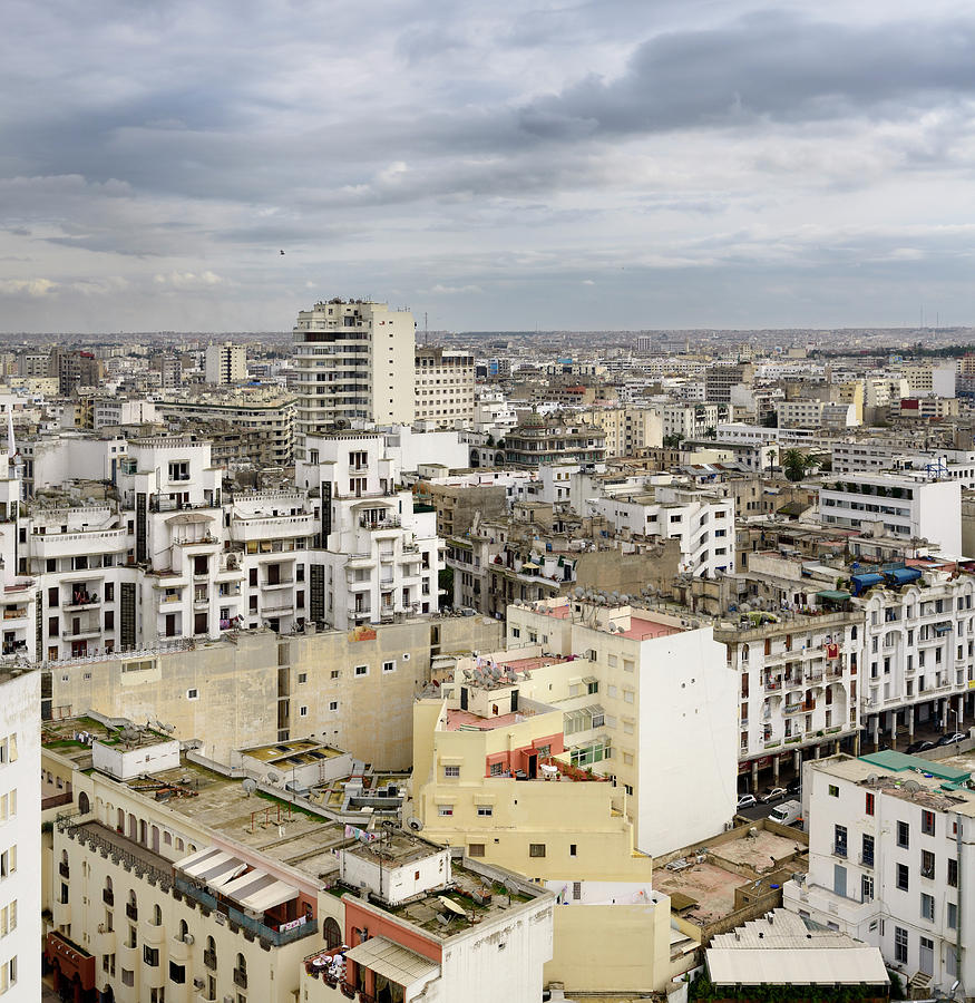 Daytime view of the white Casablanca cityscape with clouds Photograph ...