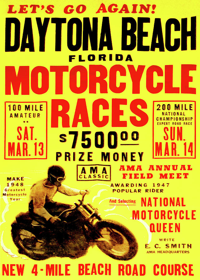 Vintage Photograph - Daytona Beach Motorcycle Races 1947 by Bill Cannon