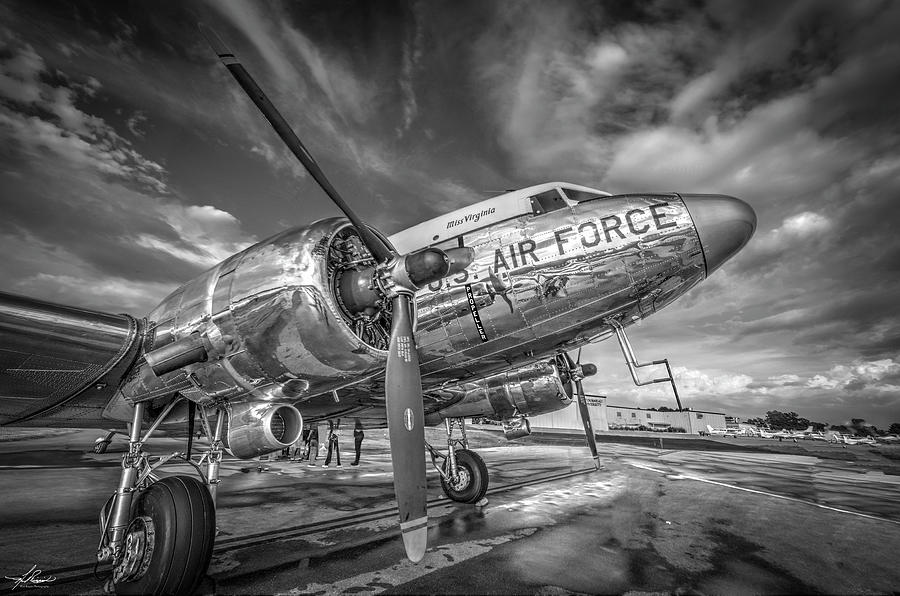Black And White Photograph - DC3 Miss Virginia in Black and White by Phil And Karen Rispin