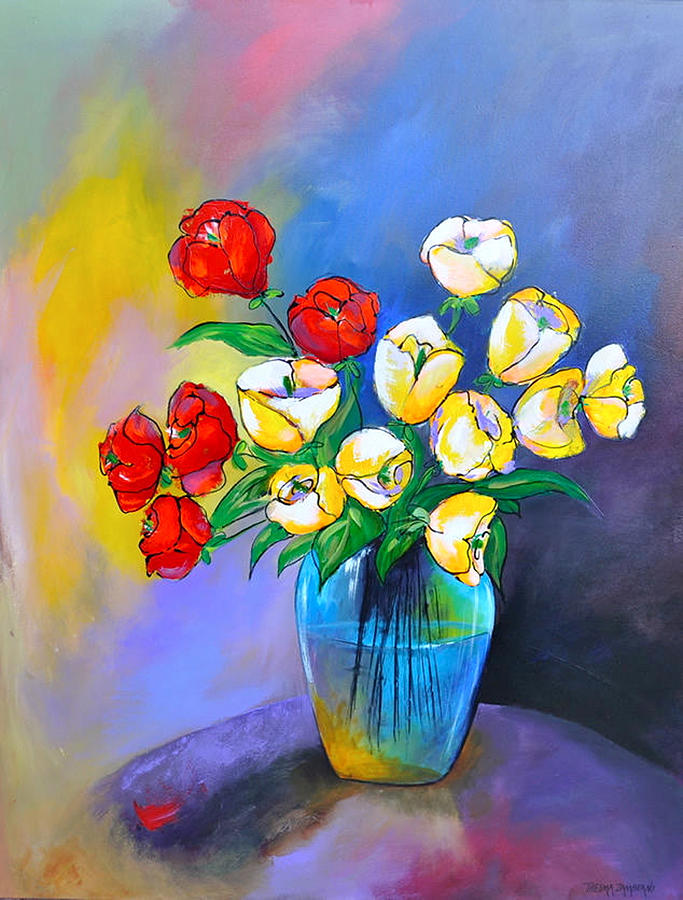 Flower Painting - De rosas y azucenas by Thelma Zambrano