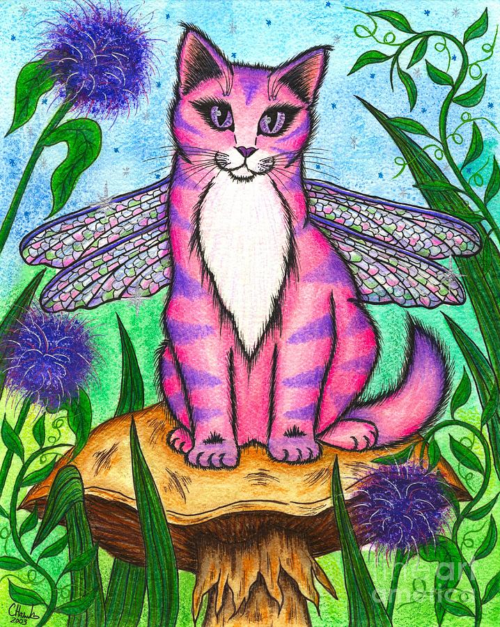 Dea Dragonfly Fairy Cat Painting by Carrie Hawks