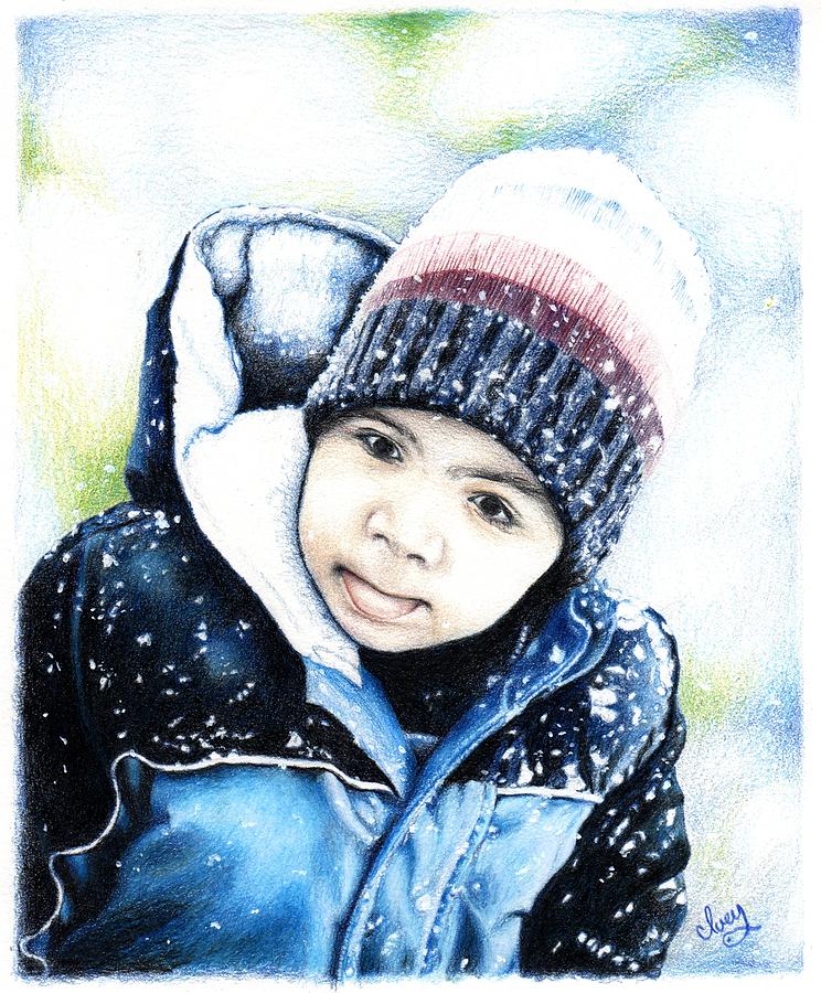 Deacon In The Snow Drawing by Mike Ivey