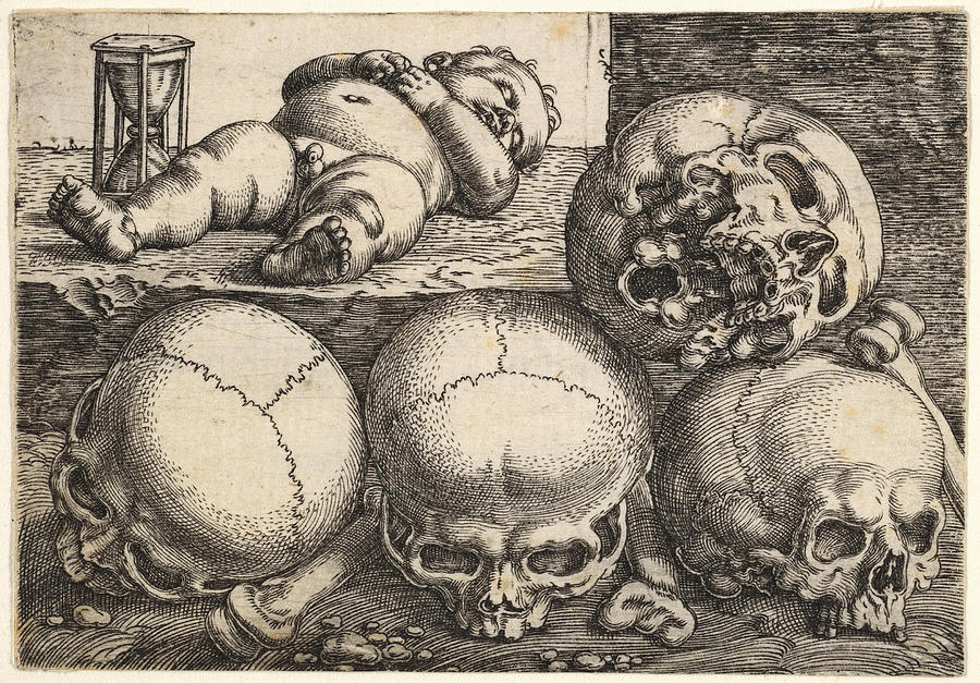 Dead Child with Four Skulls Drawing by Barthel Beham
