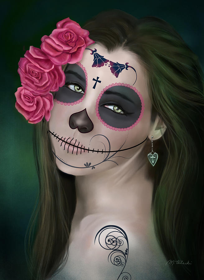 Day of the Dead Bride Sugar Skull Painting by Maggie Terlecki