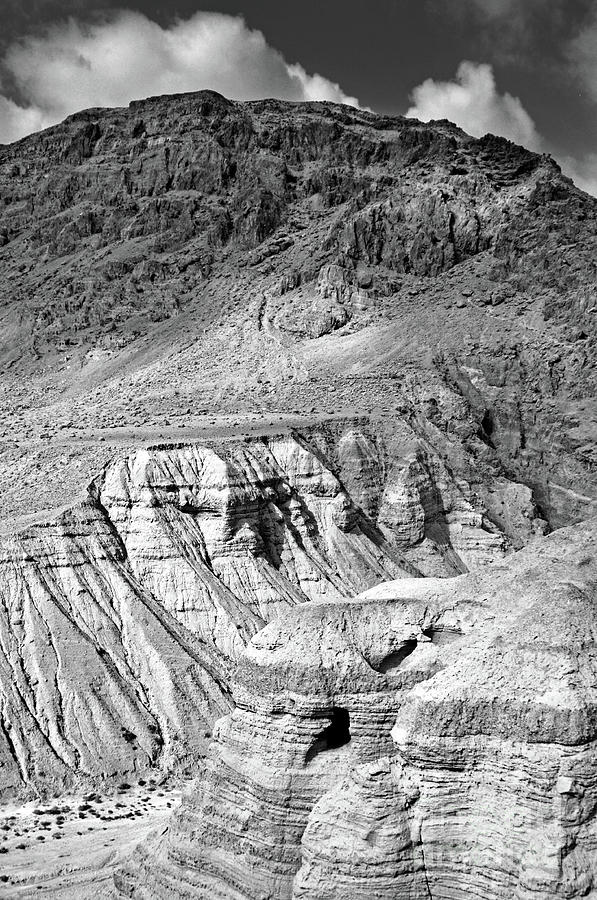 Dead Sea Scroll Caves in B and W Photograph by Lydia Holly