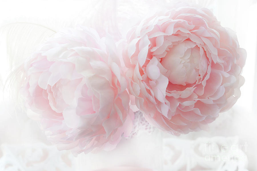 Pink Photograph - Dreamy Shabby Chic Baby Pink White Pastel Peonies - Romantic Baby Pink Peonies Decor by Kathy Fornal