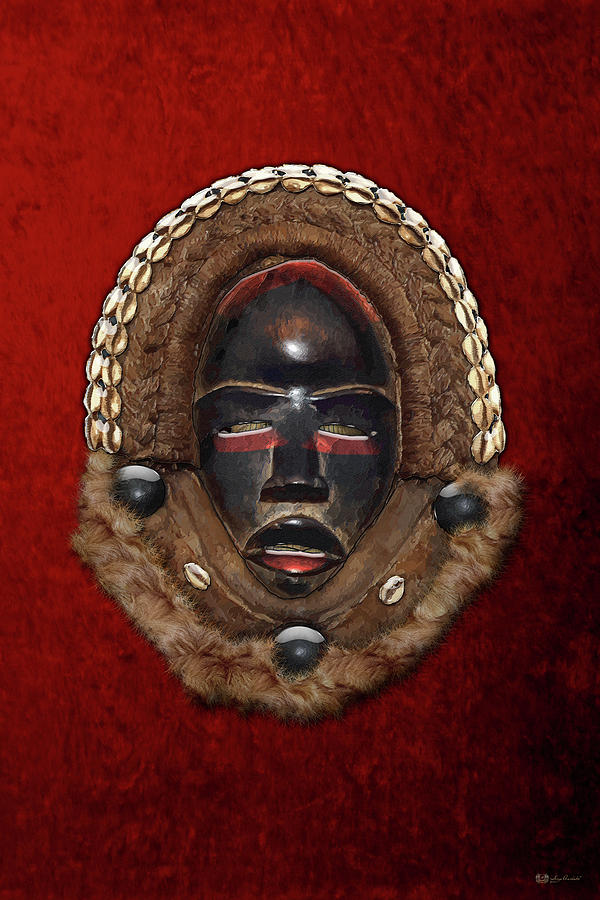 Dean Gle Mask by Dan People of the Ivory Coast and Liberia on Red Velvet Digital Art by Serge Averbukh