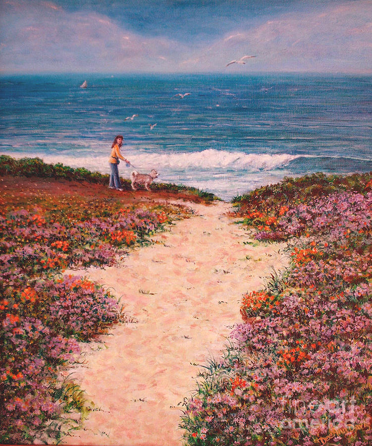 Deanna and Bugsy at Half Moon Bay Painting by Dee Davis