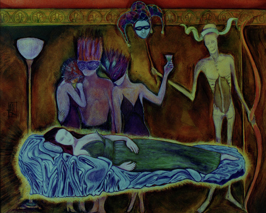 Surrealism Painting - Death-Masque - La Morte in Masquera by Linda Falorio