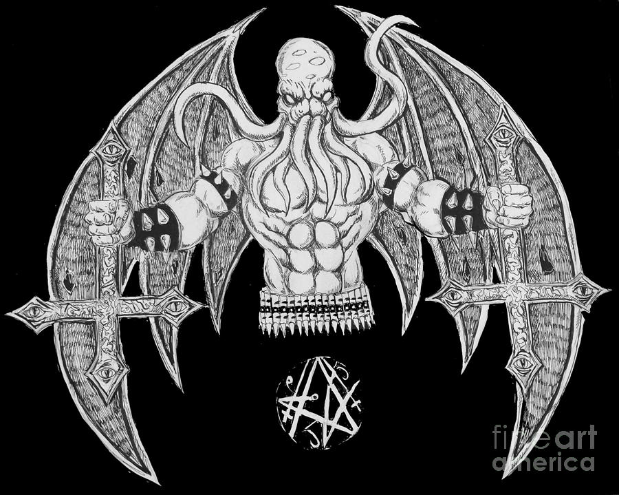 Death Metal Cthulhu Raw Version Drawing by Alaric Barca