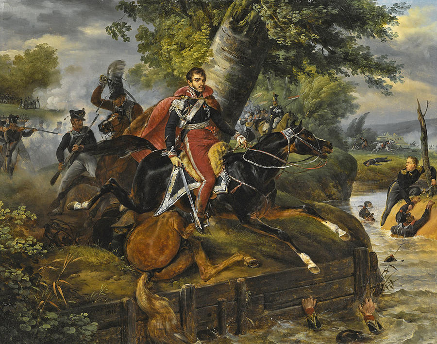 Death of Prince Poniatowski on October 19th 1813 Painting by Horace Vernet