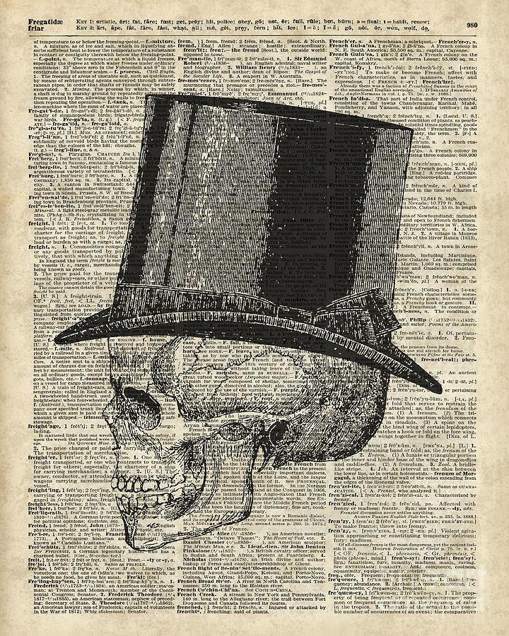 Vintage Digital Art - Death Skull with Victorian Hat by Anna W