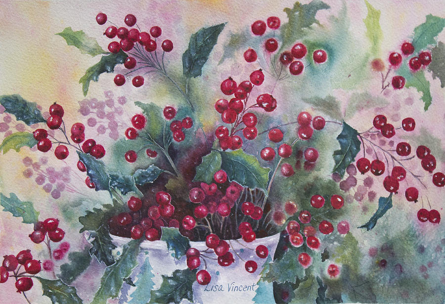 Decembers Holly Painting by Lisa Vincent