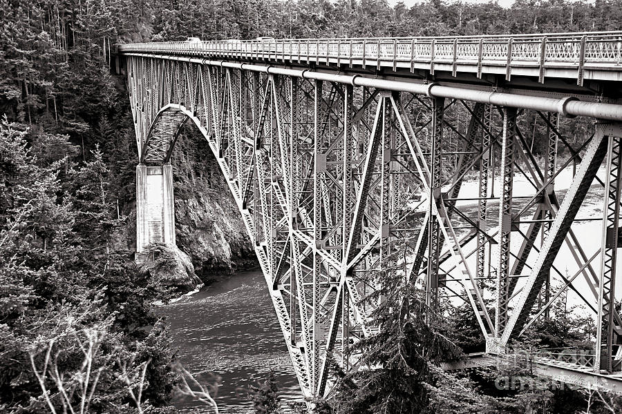 Deception Pass Bridge in BW Photograph by Cheryl Rose