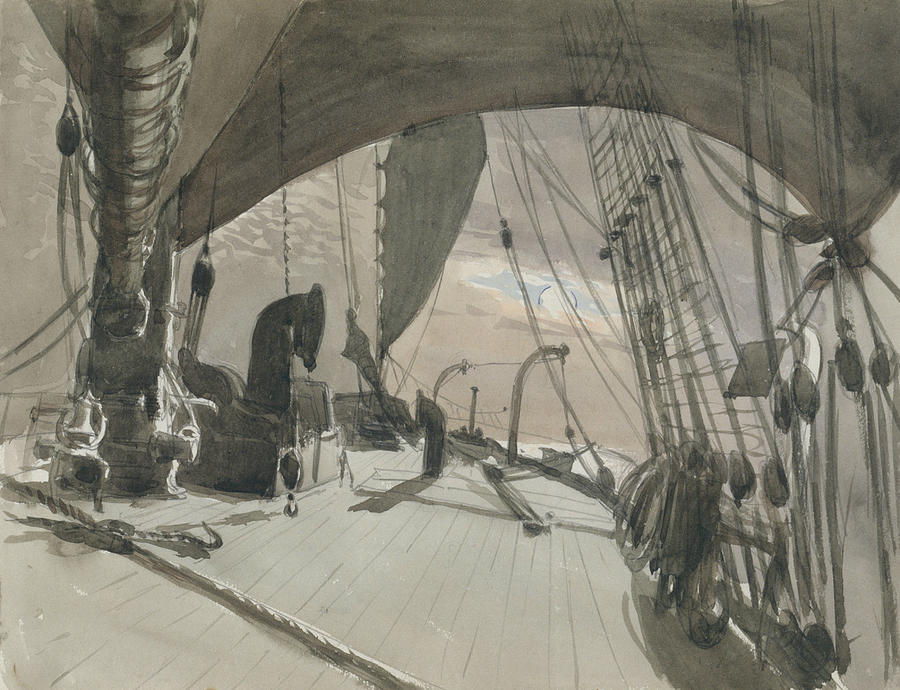 Deck of Ship in Moonlight Drawing by John Singer Sargent