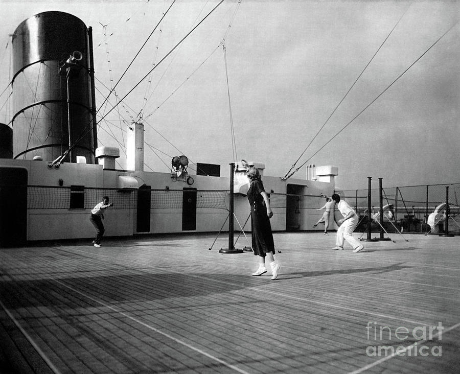 Deck Tennis on the RMS Queen Mary 1938 Photograph by Sad Hill - Bizarre Los Angeles Archive