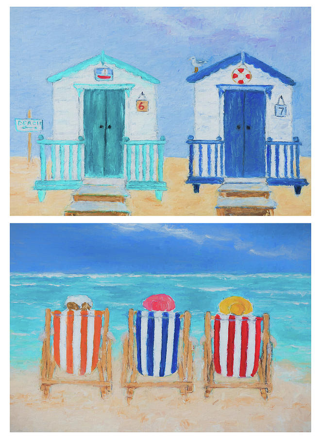 Deckchairs and Beach Huts Painting by Laura Richards