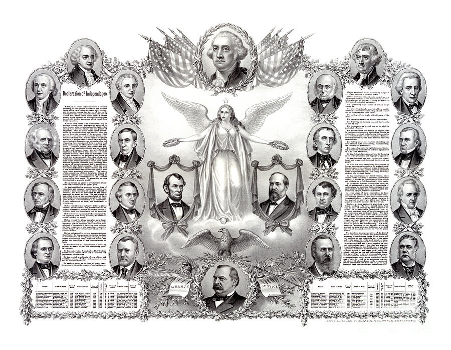 Declaration Of Independence Drawing - Declaration of Independence 1884 Poster Restored by Vintage Treasure