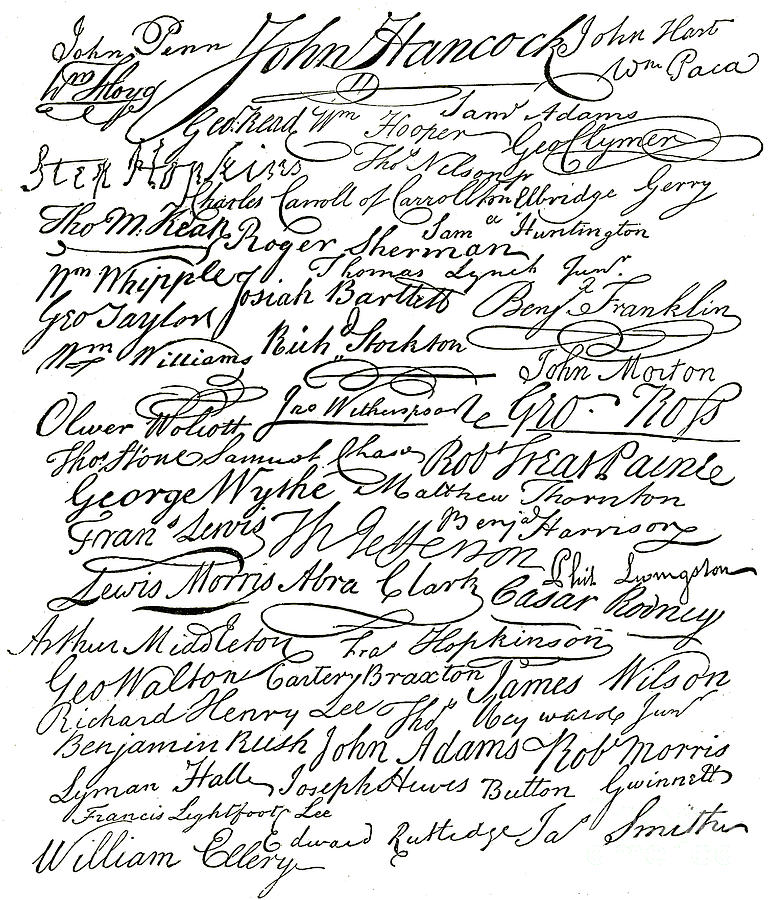 Declaration of Independence Signatures of the Founding Fathers Drawing by American School