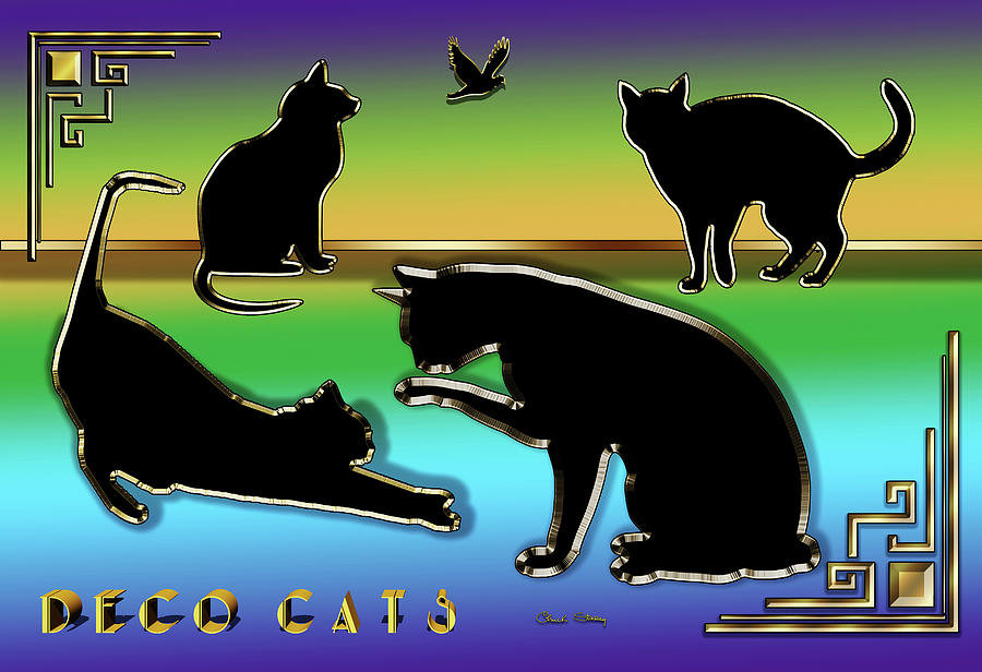 Deco Cats - Group One Digital Art by Chuck Staley