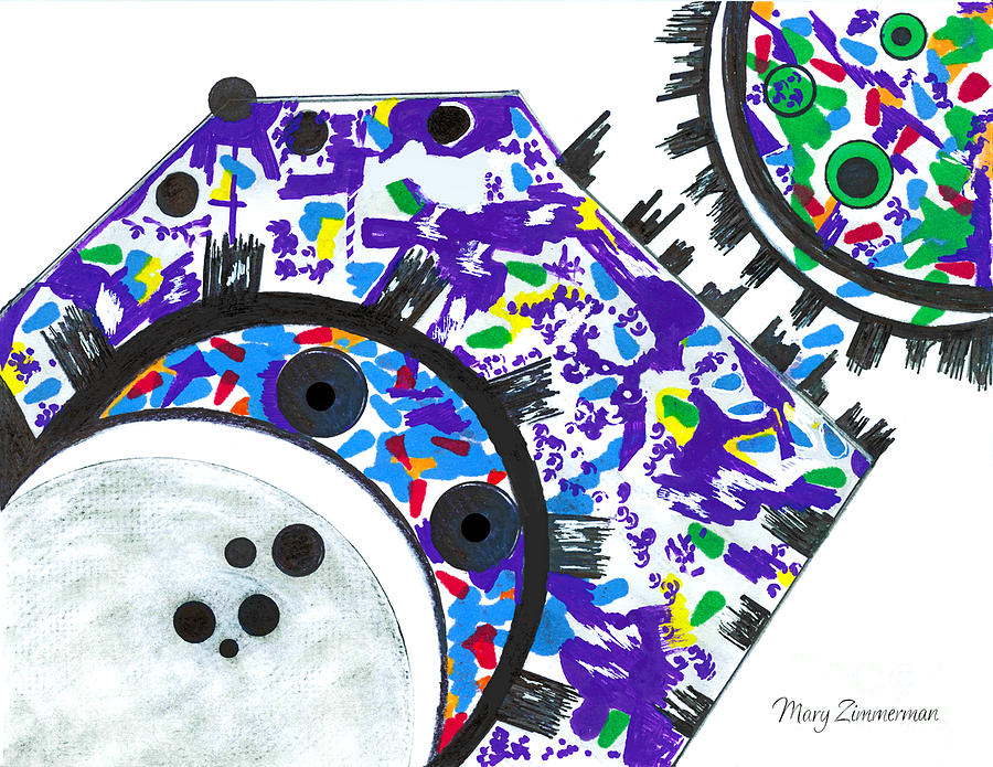 Deco Cogs Drawing by Mary Zimmerman