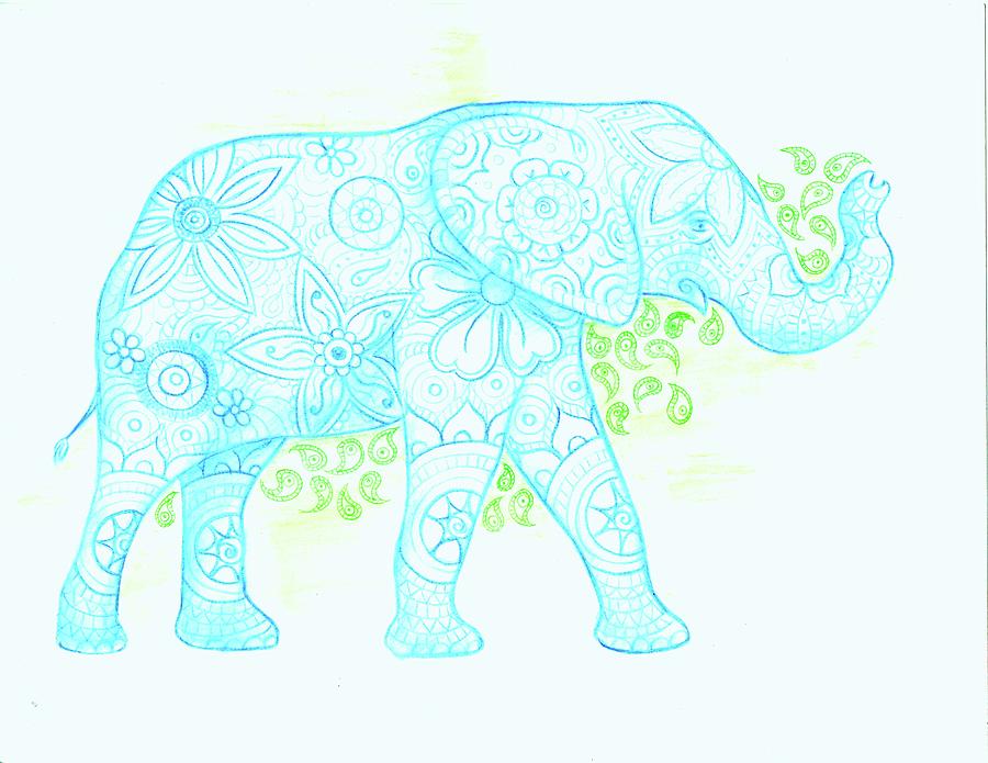 Decorated Elephant Drawing by Emily Page