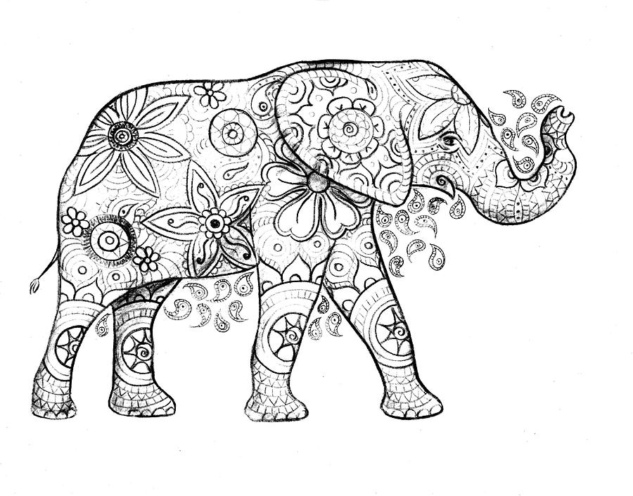 Elephants Black And White Drawing