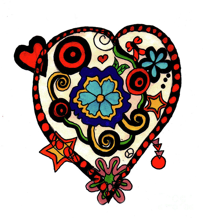 Hearts Drawing - Decorated Heart by Christine Perry