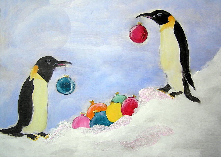 Christmas Penguins Painting by Patricia Piffath