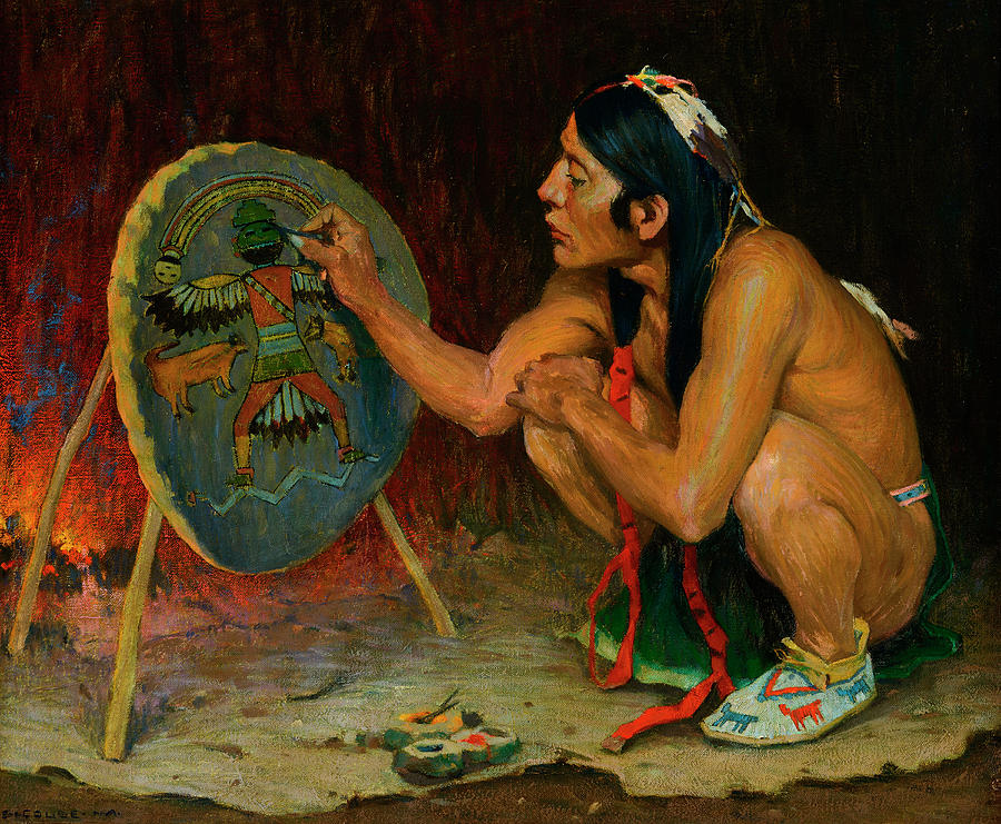 Pocahontas Painting - Decorating the War Shield by Eanger Irving Couse
