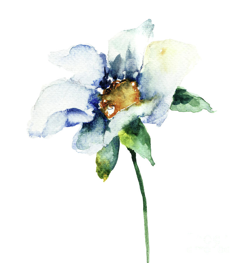 Spring Painting - Decorative blue flower by Regina Jershova