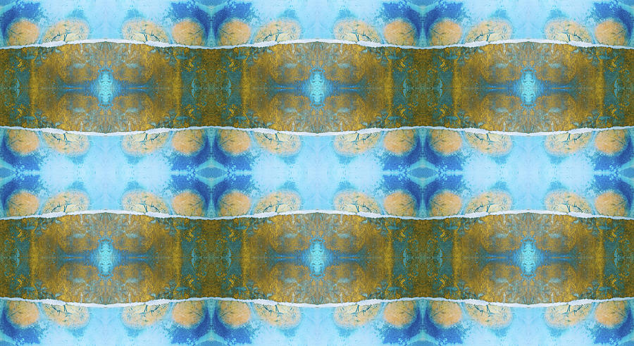 Decorative Ink Tile Pattern blue and golden horizontal Mixed Media by Peter V Quenter