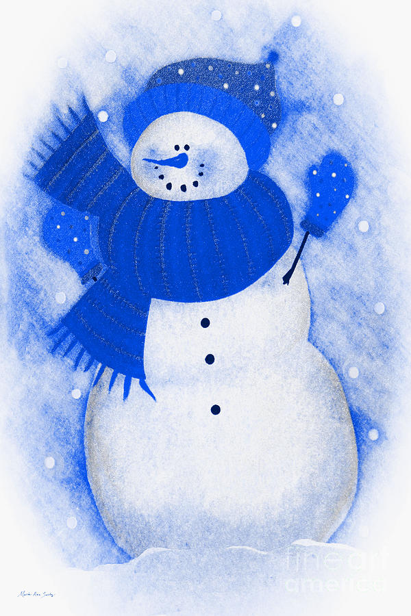 Decorative Mixed Media Snowman Painting by Mas Art Studio
