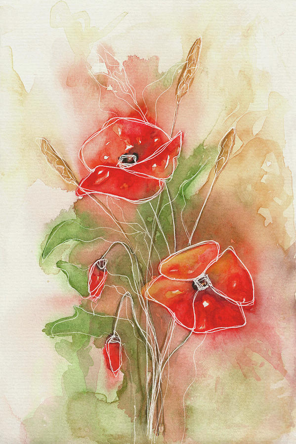 Flower Painting - Watercolor painting 1 Poppies  by Christine MARTIN