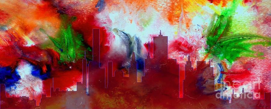 Decorative Skyline Abstract  Houston T1115E Painting by Mas Art Studio