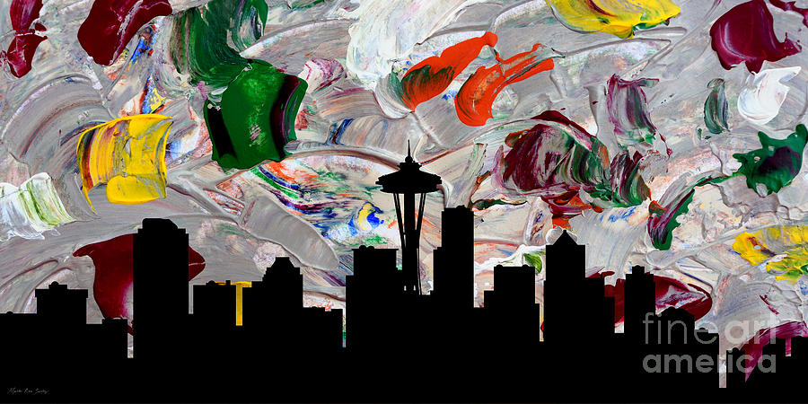 Decorative Skyline Abstract  Seattle T1115W Painting by Mas Art Studio