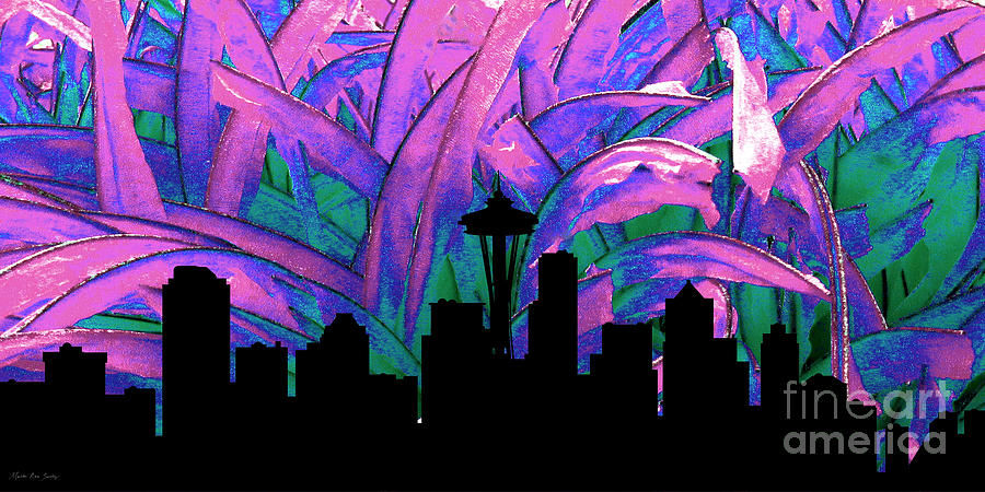 Abstract Painting - Decorative Skyline Abstract  Seattle T1115Y by Mas Art Studio