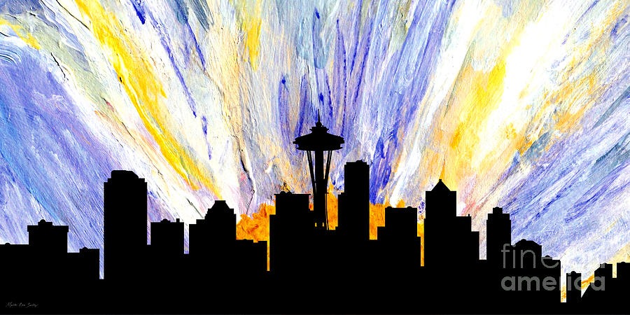 Decorative Skyline Abstract  Seattle T1115Z Painting by Mas Art Studio