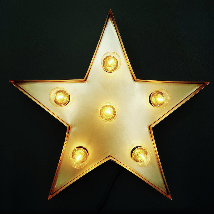 Vintage Photograph - Decorative star with light bulbs by GoodMood Art