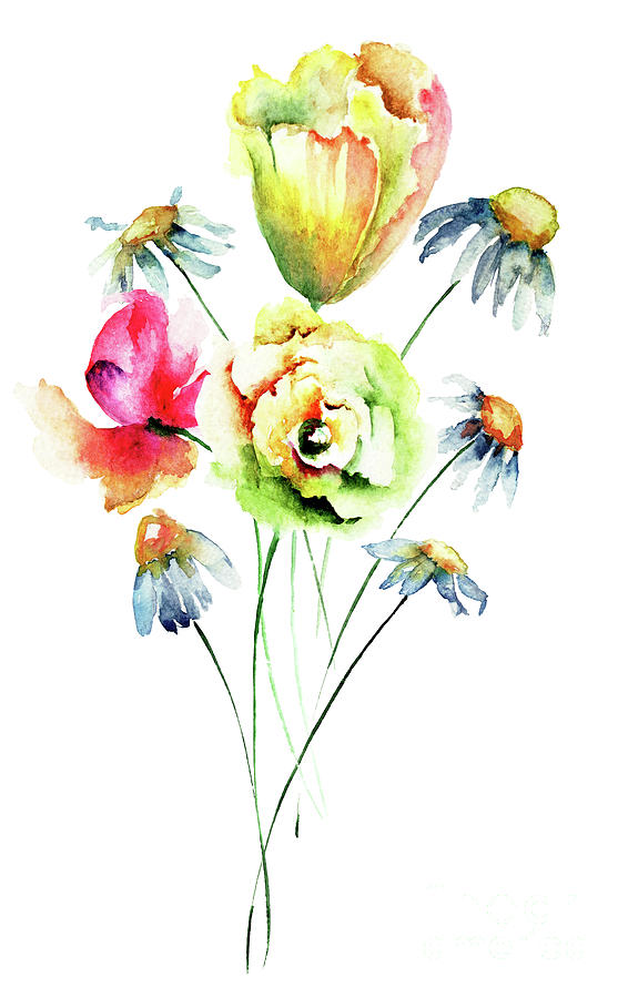 Decorative summer flowers Painting by Regina Jershova