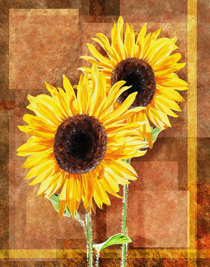 Sunflower Painting - Decorative Sunflowers Couple by Irina Sztukowski
