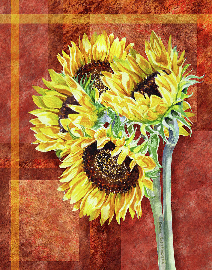 Decorative Sunflowers Painting  Painting by Irina Sztukowski
