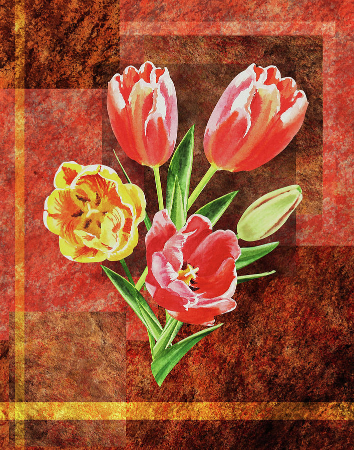 Decorative Tulips Bouquet  Painting by Irina Sztukowski