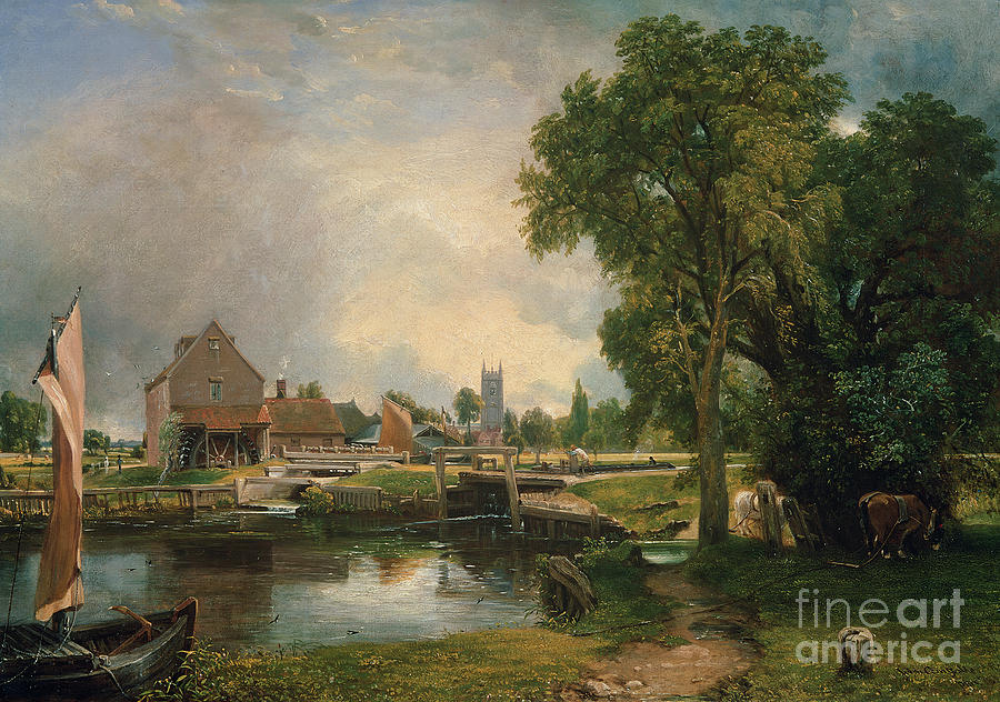Horse Painting - Dedham Lock and Mill by John Constable