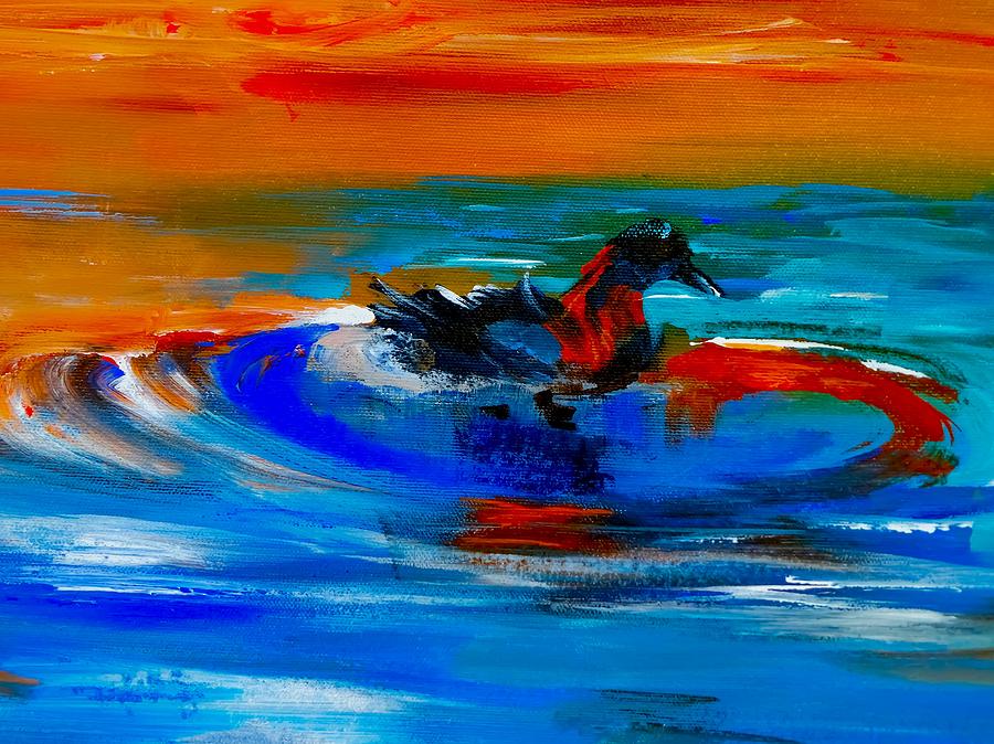 Deep Blue Painterly Duck Digital Art by Lisa Kaiser