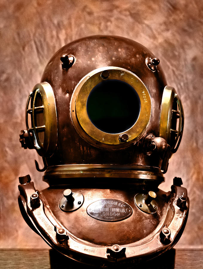 Deep diver bronze helmet in hdr and vintage process Photograph by Pedro Cardona Llambias